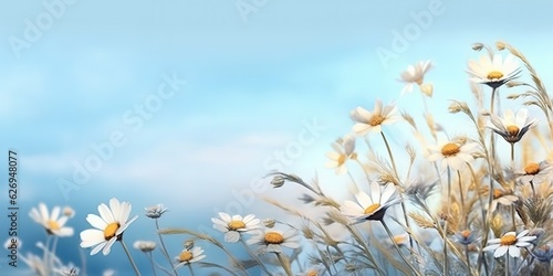 AI Generated. AI Generative. Outdoor nature wild flowers chamomile daisy plant herbal botanical blossom romantic vibe