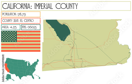 Large and detailed map of Imperial County in California, USA. photo