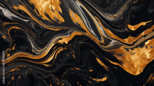 colorful black and gold abstract liquid marble texture background, Generative AI.