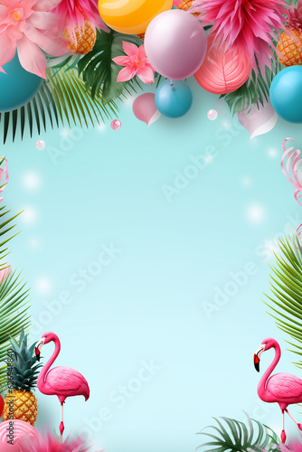 Where the tropics meet your birthday A unique border design featuring tropical elements for summer birthday parties