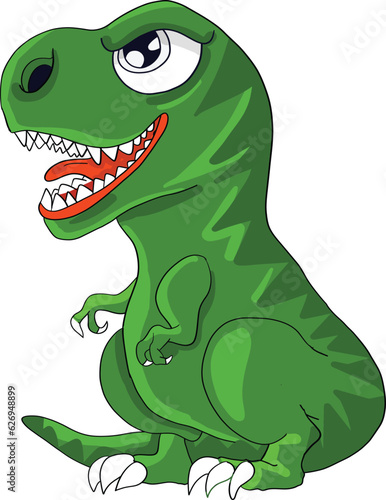 Green sitting tyrannosaurus. Prehistoric carnivorous dinosaur. Vector illustration isolated on transparent, trex dinosaur