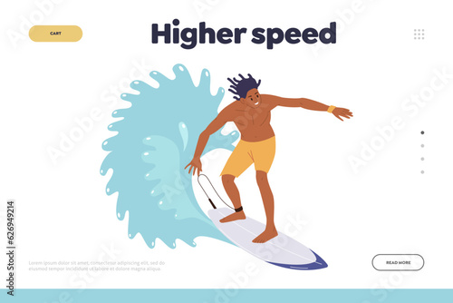 Higher speed on surf board landing page website template for surfing club training class or course © Iryna Petrenko