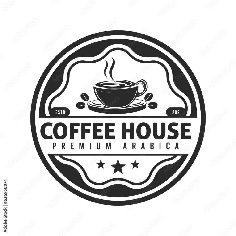 Coffee Shop Logo design vector illustration. Coffee Vintage Logo design concept for cafe and restaurant emblem. Coffee Shop vector design for Logo, icon, label, badge, sign, and symbol.