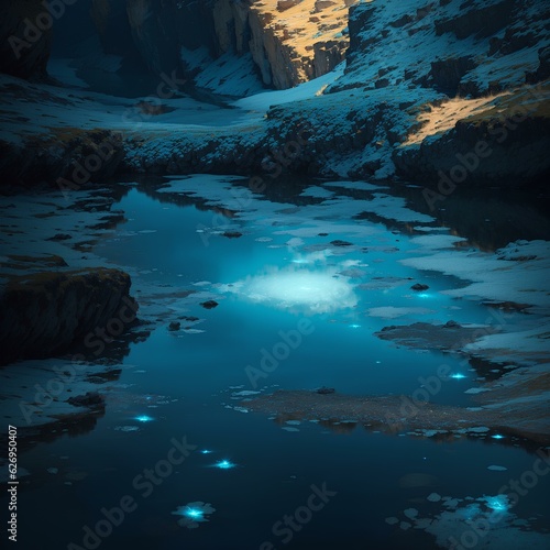 Spot blue light between rocks