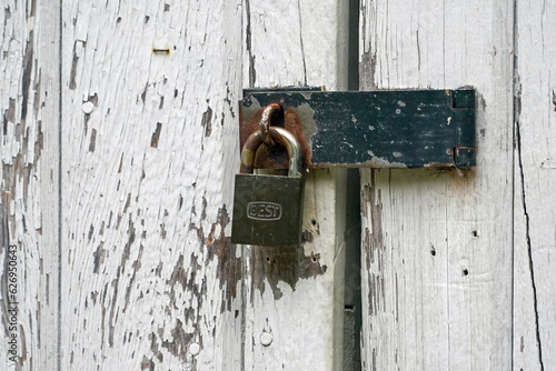 old lock on a wooden door