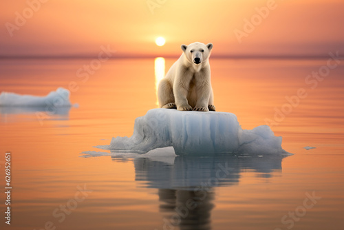 Polar bear on melting ice to show the effects of climate change