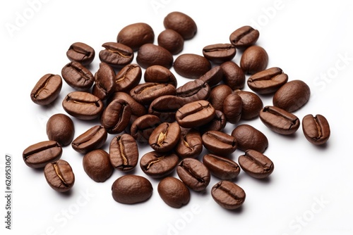 Roasted coffee beans on white, generative AI