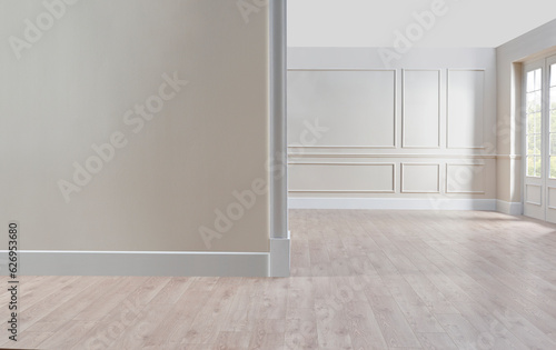Classic wall background, interior decoration, brown parquet, empty house style.