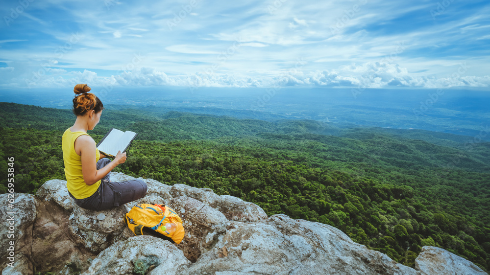 woman asians travel relax in the holiday. Sitting woman asians travel relax in the holiday. Sitting