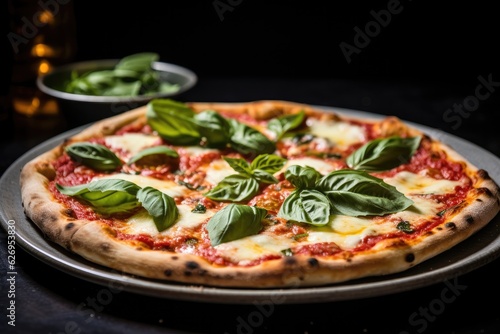 Pizza Margherita with fresh basil, generative AI
