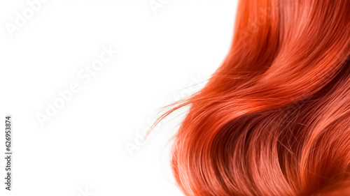 Red shiny hair isolated on white background. Background with copy space.