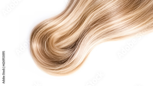 Light Brown Sandy Blonde Balayage hair isolated on white background. Background with copy space.