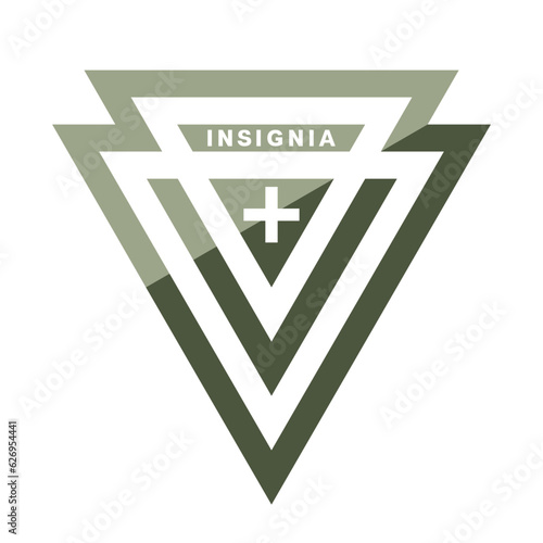 Intersecting triangles logo design element with insignia lettering and cross icon