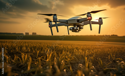 agricultural drone in the field sunset in the field