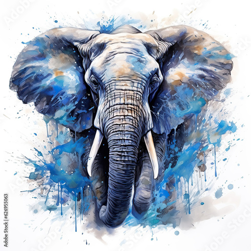 watercolor elephant in the water white background generative ai