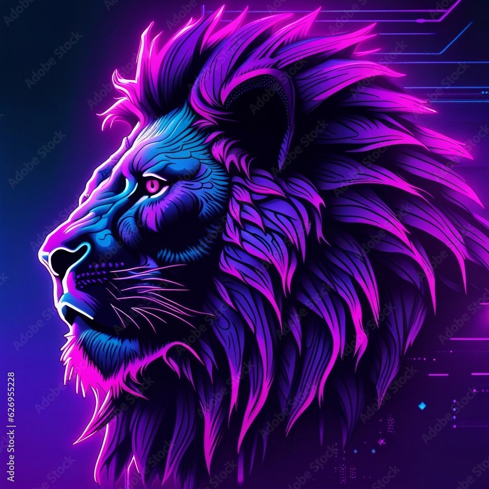 Fototapeta premium Lion neonpunk, cyberpunk