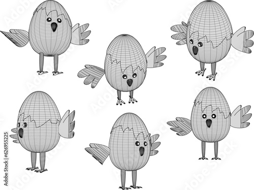 Vector sketch illustration of a cute chick hatching from an egg still in the shell 