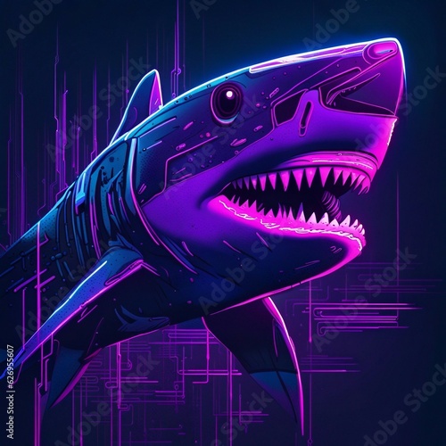 Shark neonpunk, cyperpunk