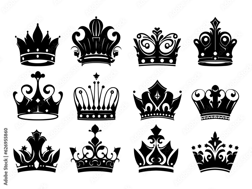 Collection of modern crown silhouette symbols logo set vector Collection of modern crown silhouette symbols logo set vector