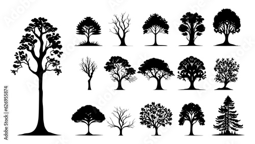 Trees silhouettes nature set vector.