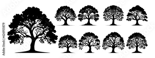 Tree collection silhouette vector.