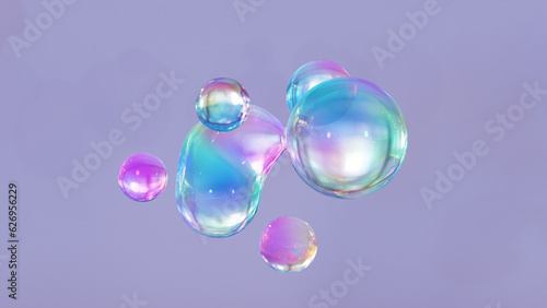 Abstract liquid circles on a background of pastel color with spacing. 3D design of a rainbow-colored spherical. Template for a trendy gradient in a minimal style. 3D rendering