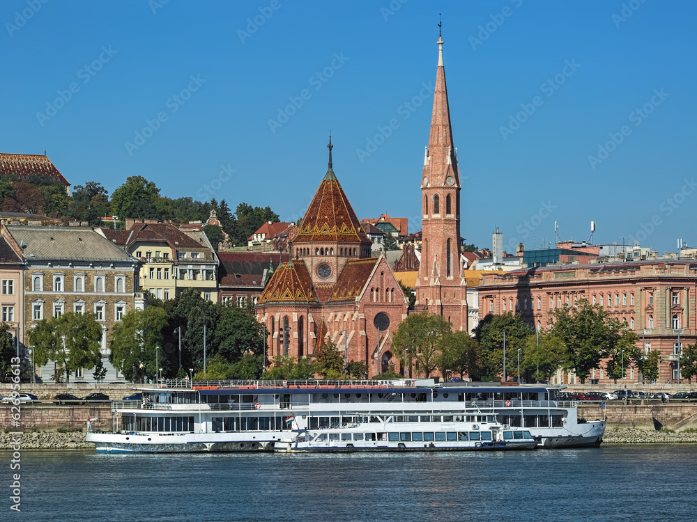 Budapest, Hungary. Calvinist Church on the right bank of the Danube.