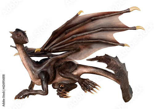 3D Rendering Fairy Tale Dragon on White