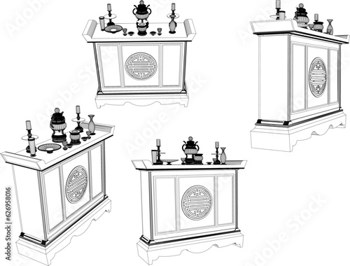 Vector sketch illustration of an altar table offering to ancestors