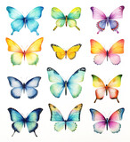 seamless background collection set of isolated  
 butterflies  watercolor