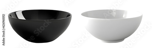 Konstfotografi Set of black and White ceramic bowl on transparent background cutout, PNG file