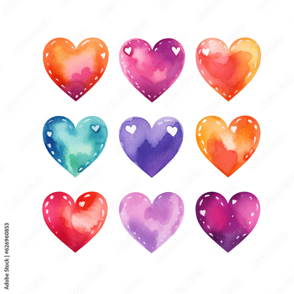 vector watercolor hand-drawn heart collection