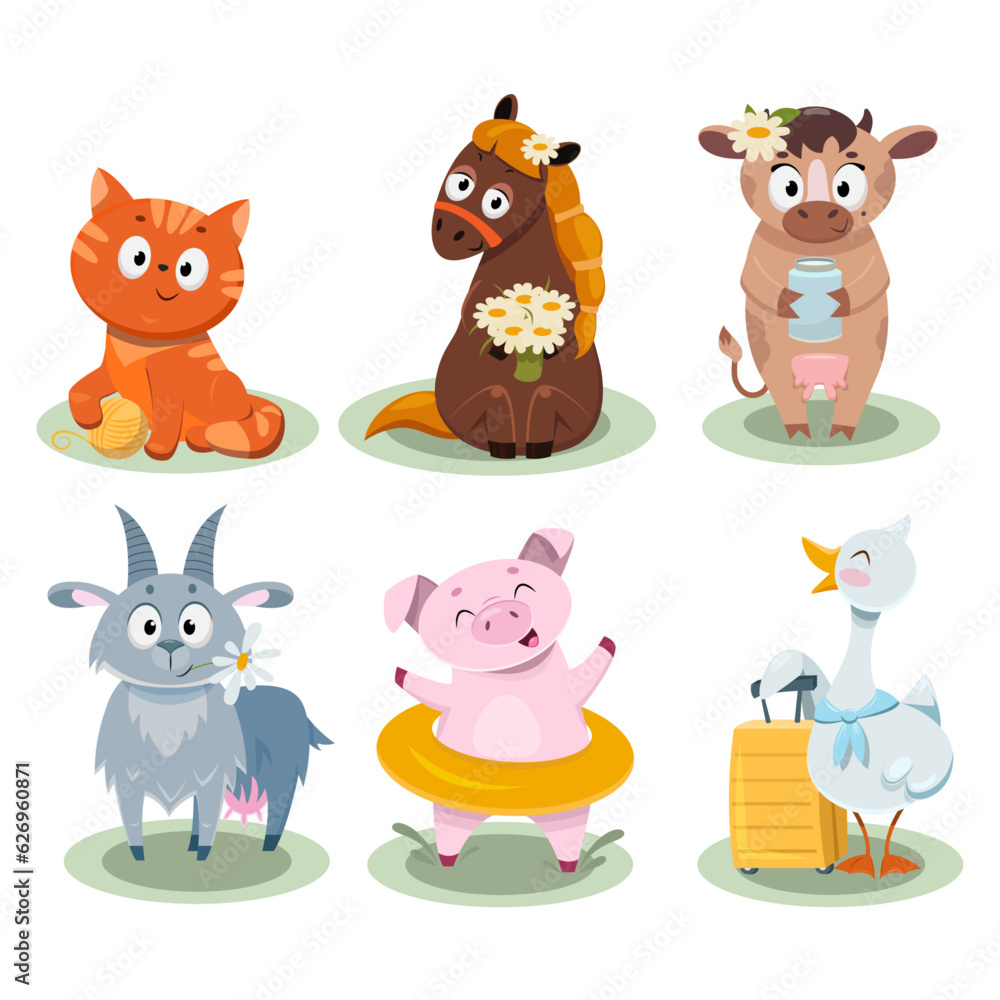 Naklejka premium Funny animals in the flat style, children's illustration, game.