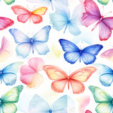 Nature's Artistry: Beautiful Watercolor Illustration of Asian-Inspired Spring and Summer - Butterflies, Flowers, and Elegant Patterns in a Seamless and Colorful Vector Design, Perfect for Decorative B