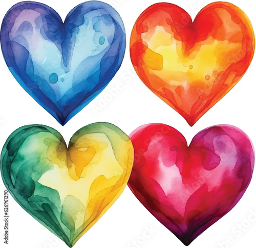 vector watercolor hand-drawn heart collection