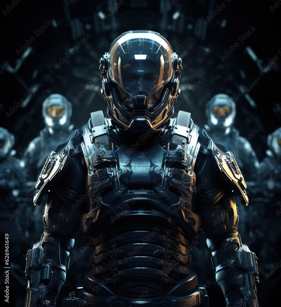  futuristic    cyber army  in armour with helmet