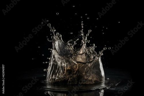 Slo-mo water splash on black background. Filmed at 1000fps. Generative AI