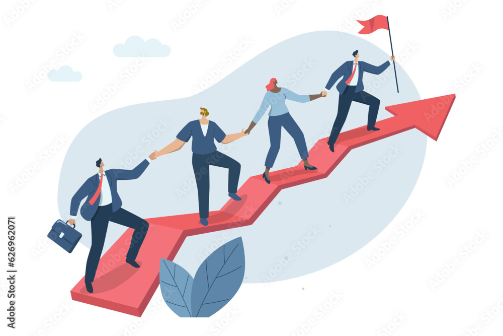 Teamwork of business people and unity of employees, Outstanding Company Leadership, Investment Growth, Team of businessman is climbing after a soaring arrow. Teamwork of business people and unity of employees, Outstanding Company Leadership, Investment Growth, Team of businessman is climbing after a soaring arrow.