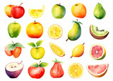 collection set of fruits and berries watercolor