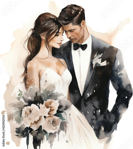 Vector flat Valentine's Day background with a couple holding hands in watercolor style