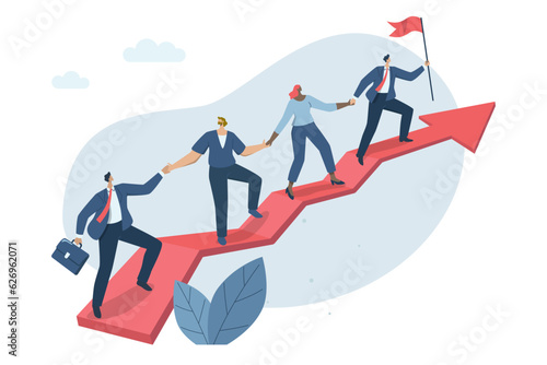 Teamwork of business people and unity of employees, Outstanding Company Leadership, Investment Growth, Team of businessman is climbing after a soaring arrow.