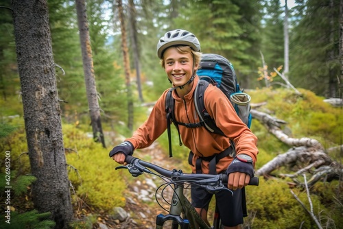 Mountain biking on the trail, man sport outdoor activity