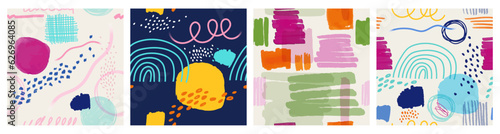Multi colored Vector charcoal pencil curly lines and squiggles seamless pattern. Markers brush strokes ornament. Hand drawn marker scribbles.