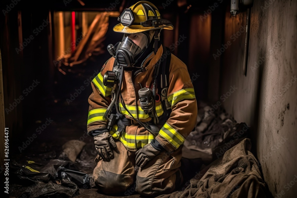 Firefighter in full bunker gear Firefighter in full bunker gear