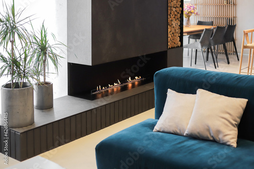 Bild auf Leinwand Burning eco bio ethanol fireplace in the living room