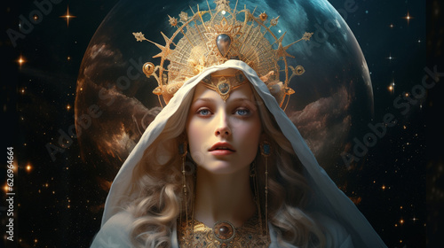 Fotografija An enchanting image of Saint Mary, depicted with a crown of stars and angels, sy