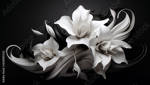 AI Generated. Monochrome background with flowers. Perfect for your tasks and for wallpapers. Gray and black, as well as white colors are perfectly combined, which looks very beautiful.