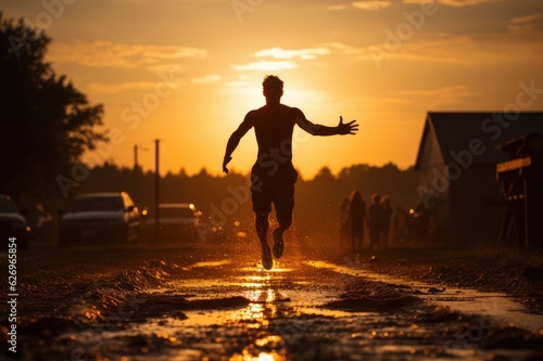 Eternal Strides: Preserving the Effervescent Elegance of Running Silhouettes at Sunrise Generative AI