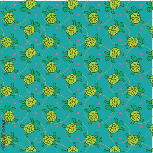 Exotic pattern with tropical turtles, seamless repeat vector  (ID: 626966231)