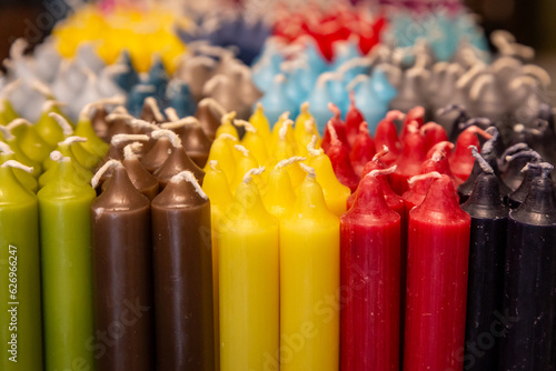 Fotografie Vibrant unlit candles with a shallow depth of field